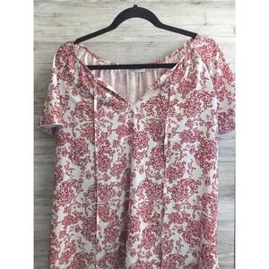 Simple Fun Top PLus Size 2X XX Red White Floral Flowers Short Sleeve Shirt Tunic